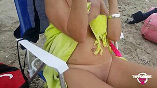 i saw the kinky mother flashing her pierced pussy and nipples at the public beach