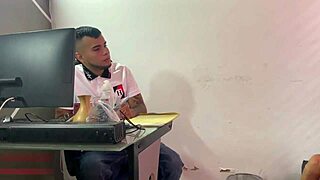 Will the boss dominate this skinny college girl during their first dirty talk workout?