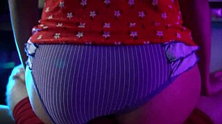 Cute girl teased him so hard that he shoots cum through pants on his own face