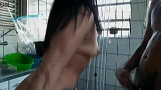 in the brazilian amateur scene, the pretty girl gets her big clit licked before gaping foreplay with flashing