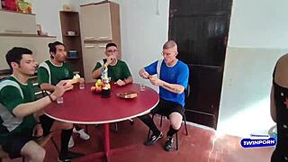 soccer team makes the slut suck off every player with big cock double penetration