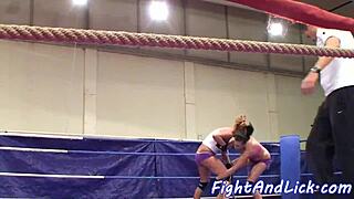 Eurobabes fight and lick each other