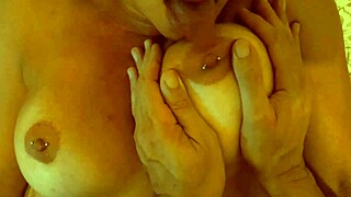 Stepmom Massaging Tits with Cum Intensely