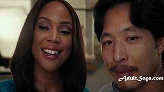 Watching busty ebony wife scissor busty asian lady in bikini