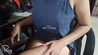 asian amateur woman exposes and touches her shaved pussy