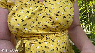 wifey steps out braless in cute summer dress looking amazing with blonde hair