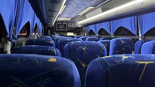 latina sucks unknown passenger on bus, he cums in mouth