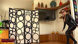 Milf1883 as cat burglar takes control in cosplay. Tied up and giving blowjob in POV.