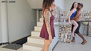 Wife cleans while husband fucks her mother with big cock