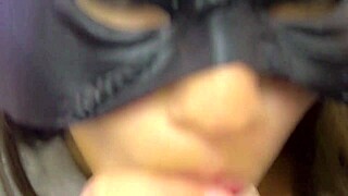 Japanese amateur couple performs close-up blowjob cum in mouth