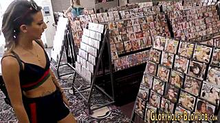 Blonde at Gloryhole Teasingly Sucks Massive Interracial Cock in Garage