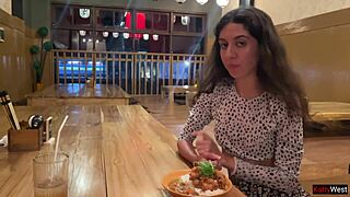 Sucking Cock in Sushi Bar Toilet, Eating Rolls with Cum on Face