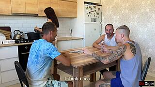 cuckold loses wife in card game, sharing her in hardcore gangbang