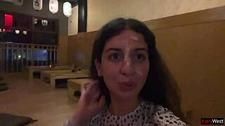 Sucking Cock in Sushi Bar Toilet, Eating Rolls with Cum on Face