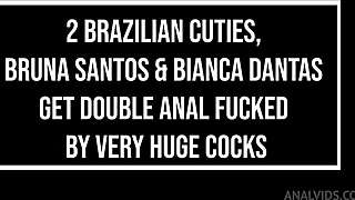 Two cute Brazilian girls, including Bruna Santos, engage in assfucking, anal, and oral activities