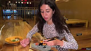 Sucking Cock in Sushi Bar Toilet, Eating Rolls with Cum on Face