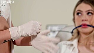 Dr Lady Dee treats Sladyen Skaya with glass dildo in BDSM play