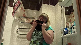 watch this chubby milf sniff panties and masturbate, hiding them in her pussy?