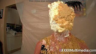 2 blondes get wet and messy and pie eachother in the face