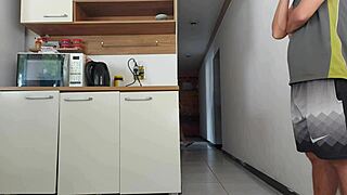 Risky Kitchen Sex With Husband's Friend While He Bathes