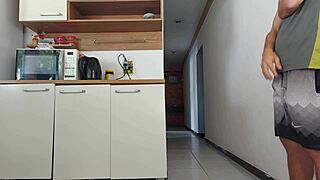 Risky Kitchen Sex With Husband's Friend While He Bathes