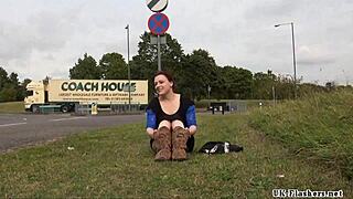 Public Exhibitionist Isabel Dean Toys Shaved Pussy Outdoors