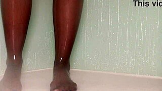 Nylon Feet Get Teased Wet In Shower With Pantyhose