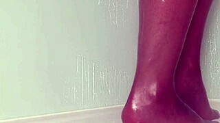 Nylon Feet Get Teased Wet In Shower With Pantyhose