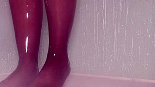 Nylon Feet Get Teased Wet In Shower With Pantyhose