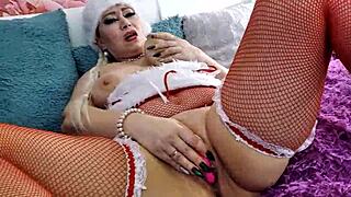 charming mature santa girl squirts orgasm with heart anal plug