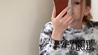 Girl removes sneakers to show bare feet