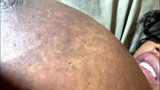 ebony babe shows off big natural tits