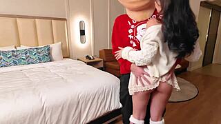 Lulu Chu, tattooed asian teen, performs deepthroat, handjob, and doggystyle creampie.