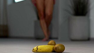 Petite Girl Crushes Fruits With High Heels