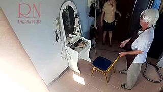 Hidden cam in barbershop where lady gets undressed