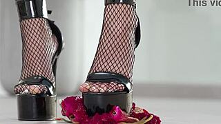 Petite Girl Crushes Fruits With High Heels