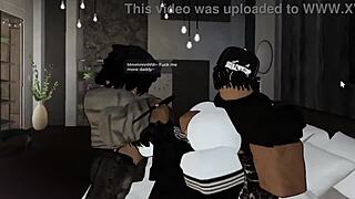 Femboy dominated by two black cocks