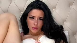 Amateur brunette solo masturbates with toys in college.