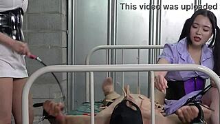 In this session, japanese women train the masochists with intense nipple and cbt play