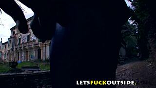 Lets fuck outside - cemetery fuck for small 18+ brunette