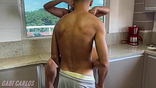 Blonde Caught Cooking, Fucked Hard in Kitchen, Cum on Ass