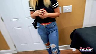 Horny petite coed Stella 2 says, 'I love masturbating and deepthroating this big boner'