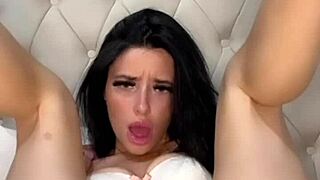 Amateur brunette solo masturbates with toys in college.