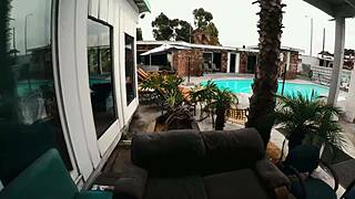 Gigi breeze caught naked sunbathing by pool in public outdoor extreme choking gagging slut scene with big ass and glasses.