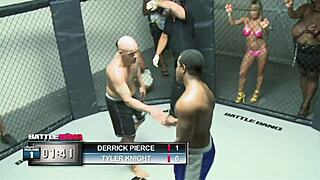 Sexy blonde Jessica Moore gets fucked by MMA fighter in fishnets and heels.