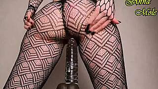 pawg in sexy black tights close up rides big dildo