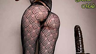 pawg in sexy black tights close up rides big dildo