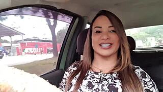 Uber ride turns into anal flashing and big clit fucking.