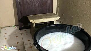 Weekend Laundry as Housewife 2 with Shaved Pussy