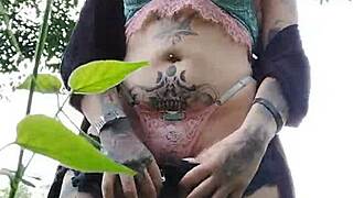 curvy brazilian exhibitionist flashes natural tits and big pussy outdoors in the woods